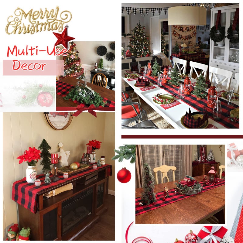 B.Cool B-COOL Buffalo Plaid Table Runner Black Red Checked Table Runner 2 Packs 13x108 Inch Christmas Holiday Plaid Table Runners Xmas Table Decorations - Image 3